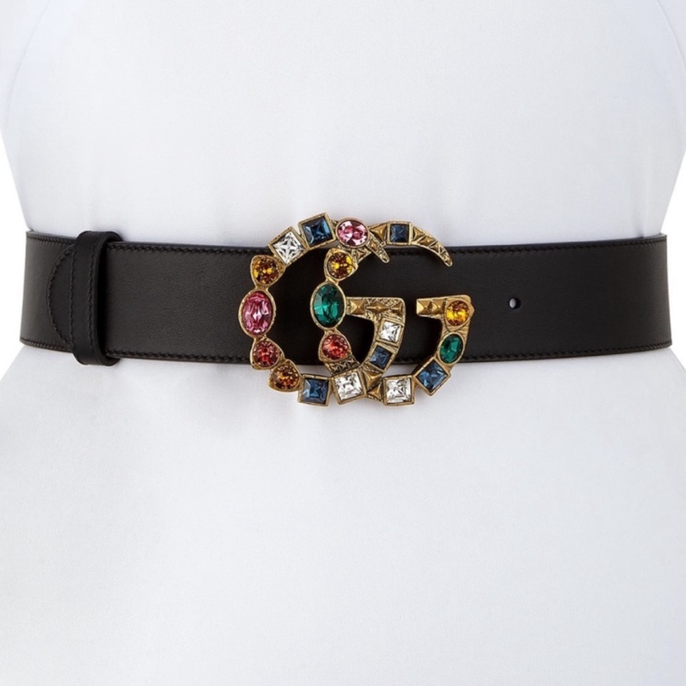 Gucci leather belt with crystals